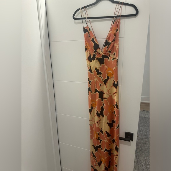 Shona Joy Rosa Silk Plunged Double Strap Maxi Dress - Coral/Multi Color Size 2 - Picture 6 of 10